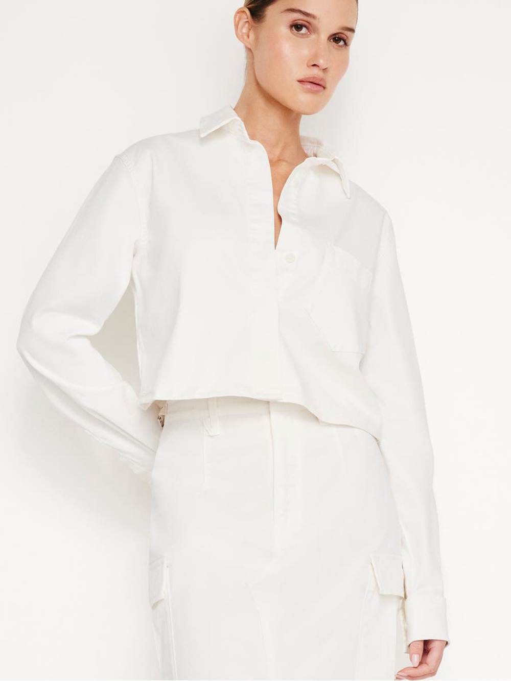 NWT Good American Crop Stretch Cotton Button-Up Shirt size xs relaxed fit